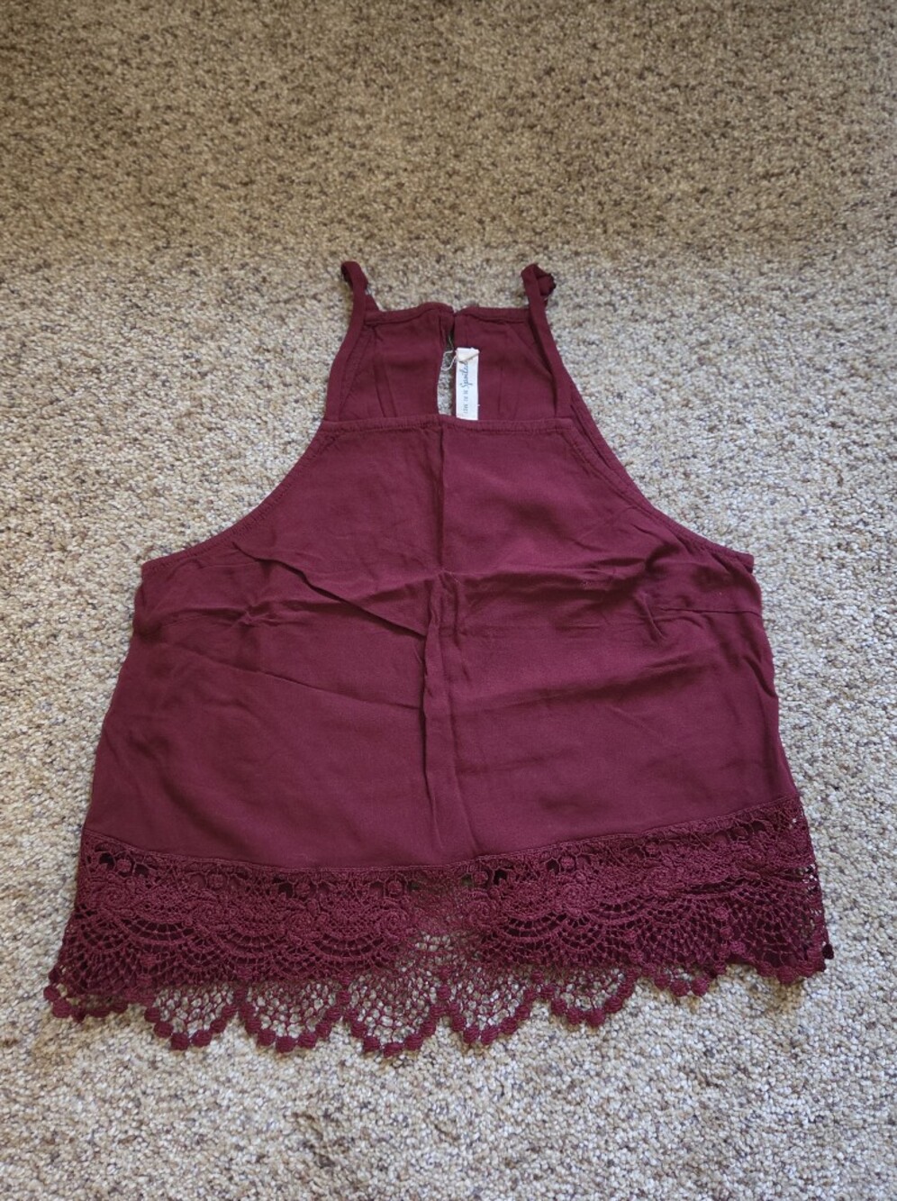 Burgundy Lace Trim Tank Top